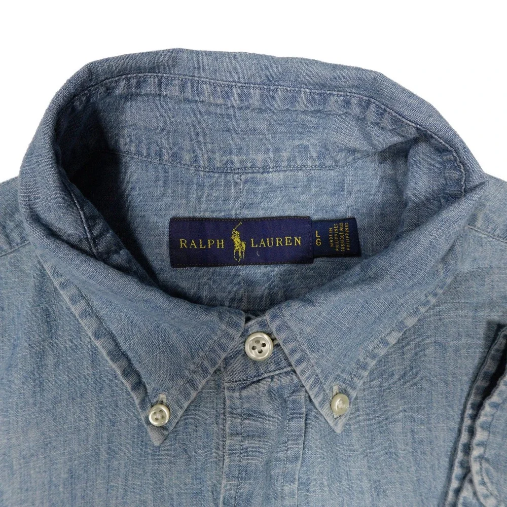 RALPH LAUREN Men's Size L Blue Cotton Chambray Button Down Long Sleeve Shirt - Picture 3 of 8